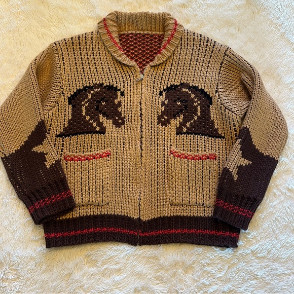 Western Design Rodeo Horse Cowichan Knit Traditional Zip Front Sweater - Picture 2 of 7